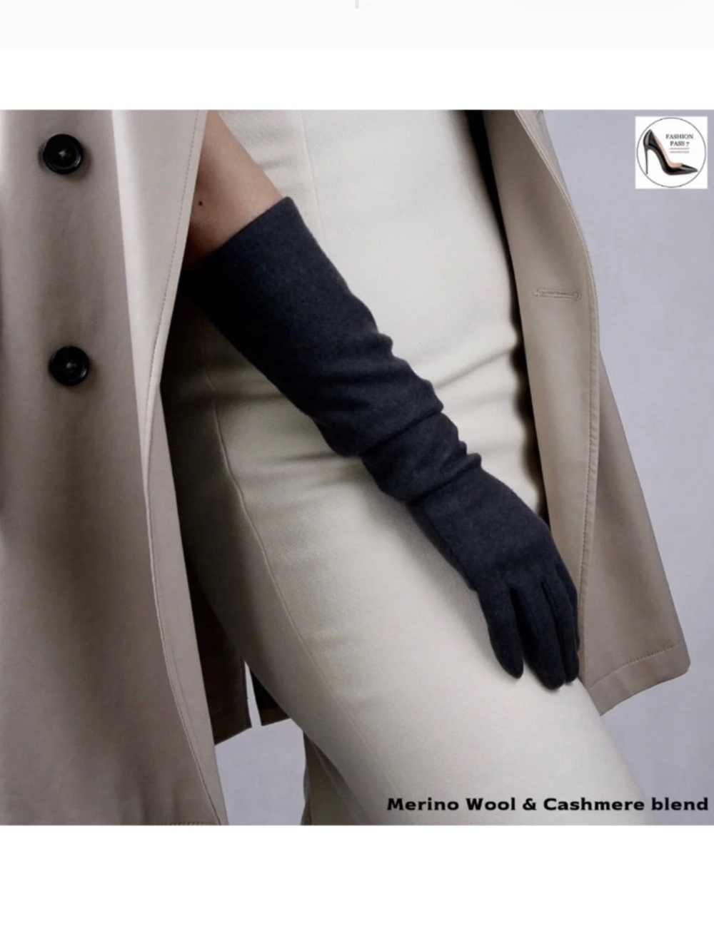 Luxury Long Cashmere Merino Wool Gloves Classic Black Driving Winter Warm gloves